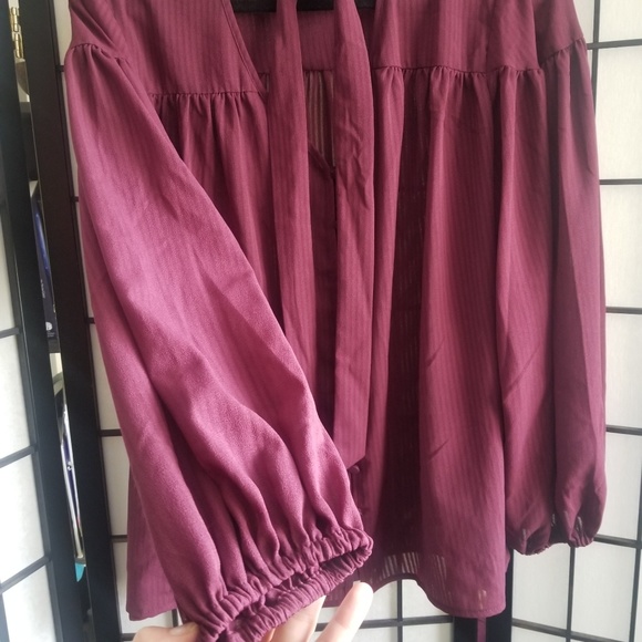 Time and tru burgundy long sleeve neck tie blouse - Picture 4 of 7
